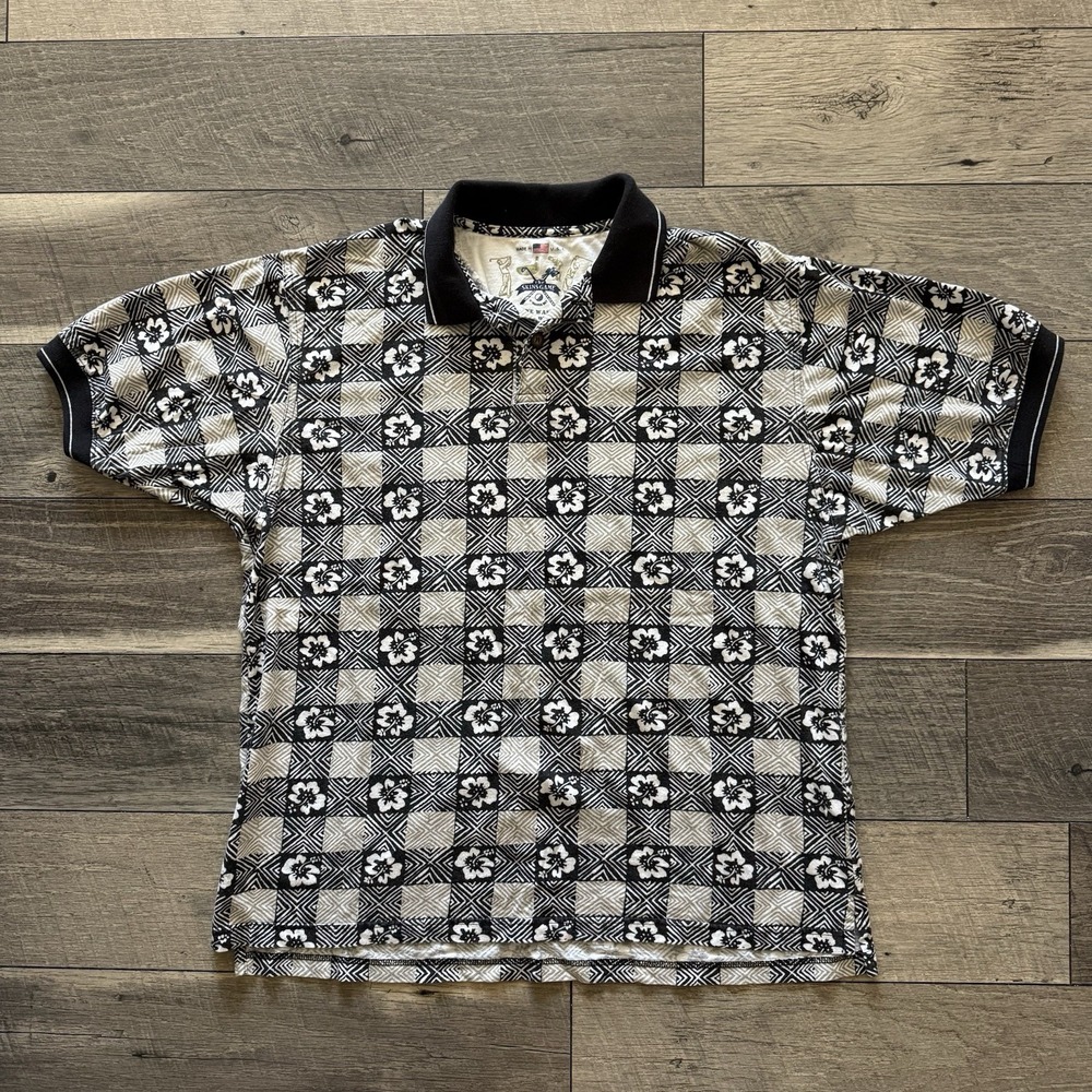 VTG Skins Game Polo Shirt‎ Mens Medium Hawaiian Hibiscus Floral Golf Made in USA